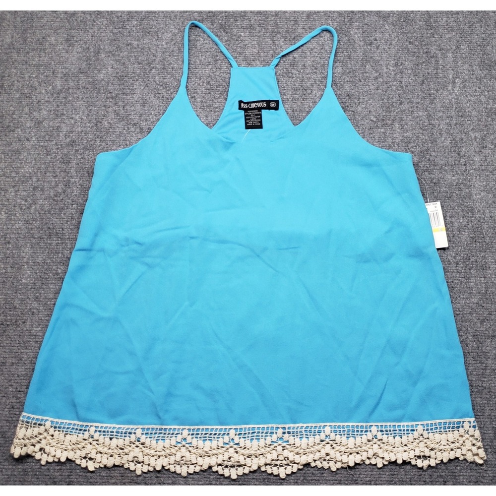Miss Chievous Tank Top Womens Medium Turquoise Neon Crochet Trim Boho New